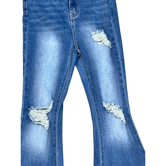 Womens High Rise Distressed Super Flare Leg Jeans Size 25 Medium Wash - Picture 4 of 6